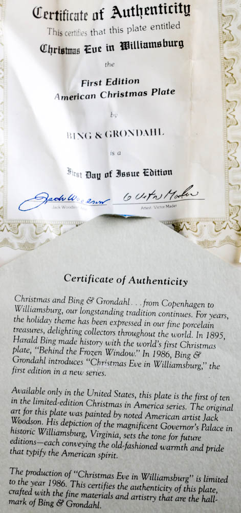 Eight Royal Copenhagen "Christmas Eve in America Series" Porcelain Plates