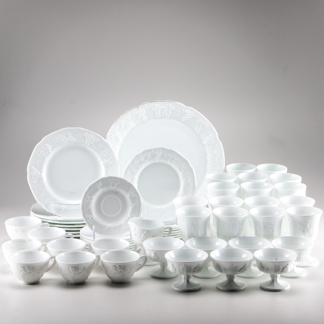 Grape Leaf Milk Glass Set