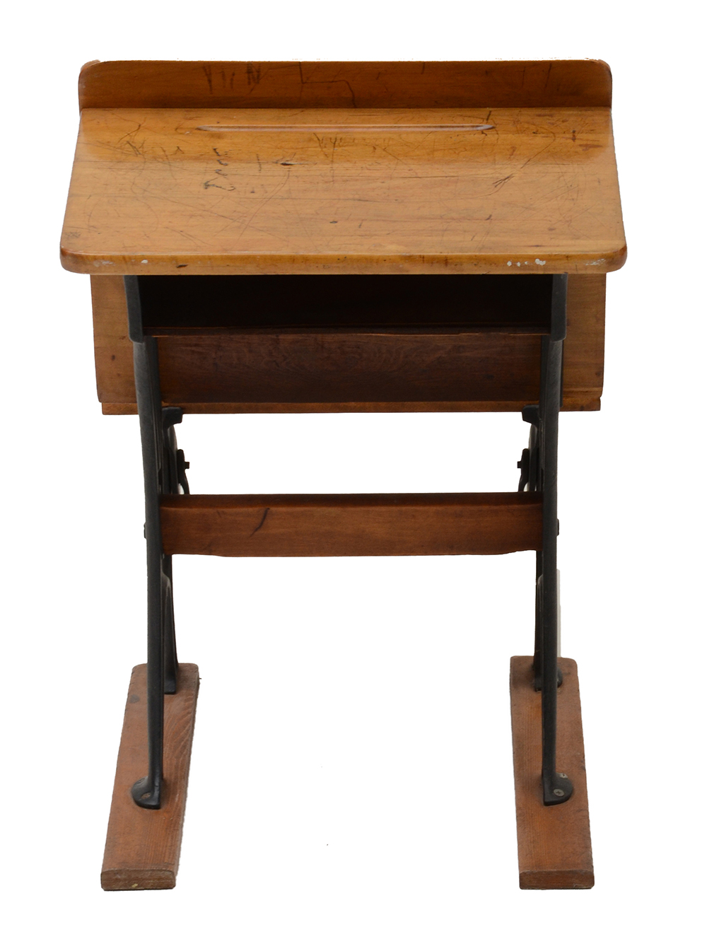 Antique Cast Iron and Wood School Desk - WVXU