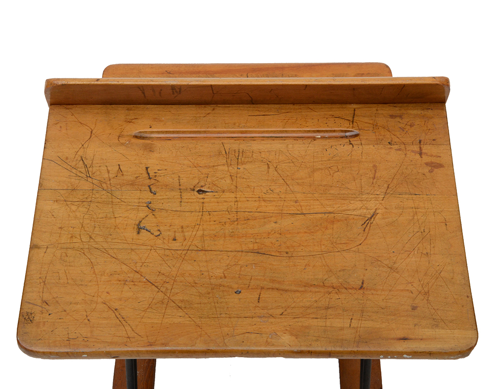 Antique Cast Iron and Wood School Desk - WVXU