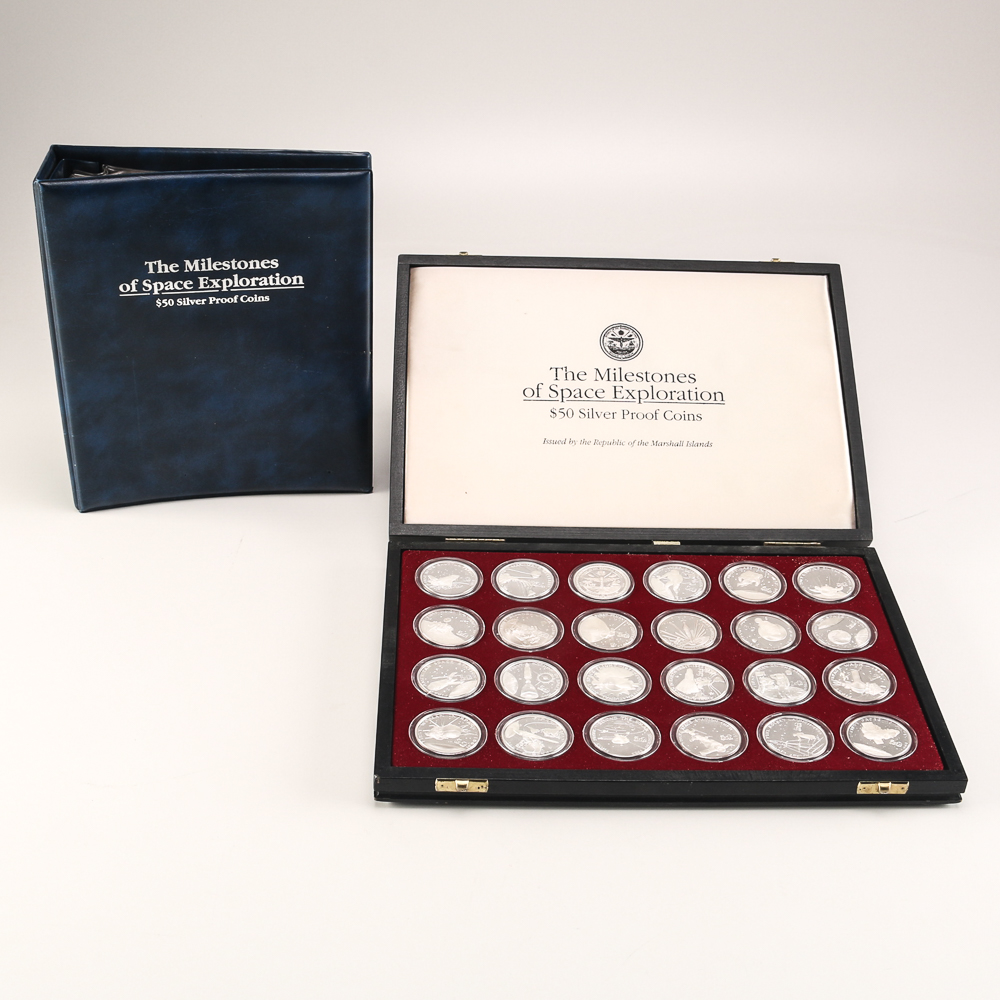 Complete Set of Space Exploration $50 Silver Proof Coins with Binder