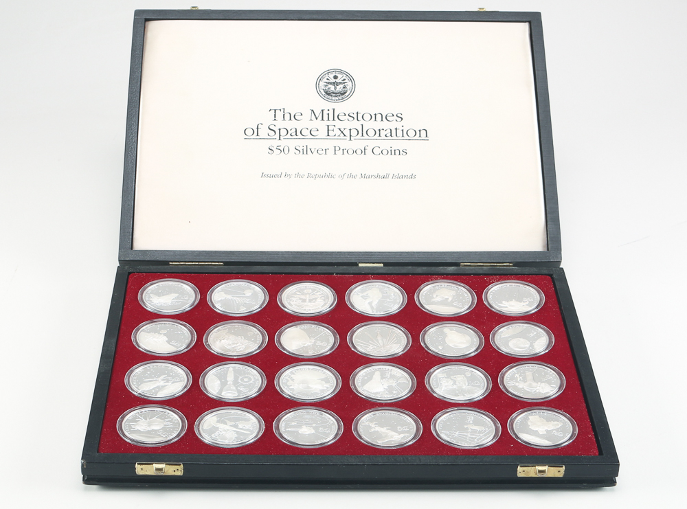 Complete Set of Space Exploration $50 Silver Proof Coins with Binder