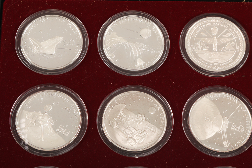 Complete Set of Space Exploration $50 Silver Proof Coins with Binder
