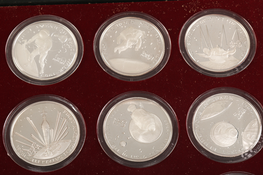 Complete Set of Space Exploration $50 Silver Proof Coins with Binder