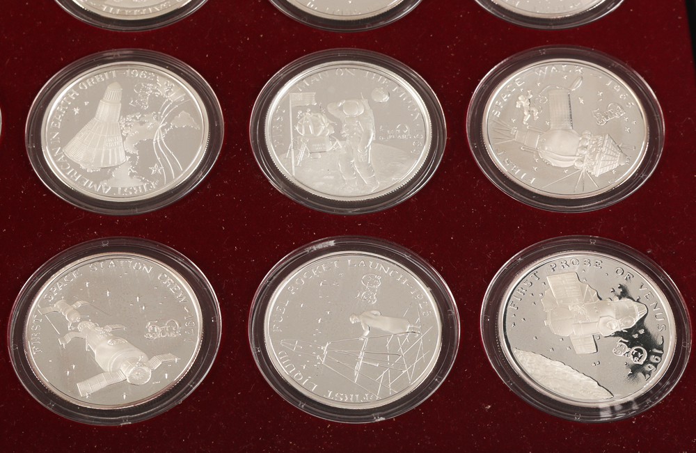 Complete Set of Space Exploration $50 Silver Proof Coins with Binder