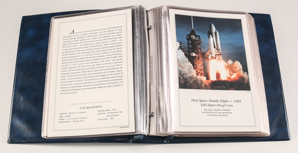 Complete Set of Space Exploration $50 Silver Proof Coins with Binder