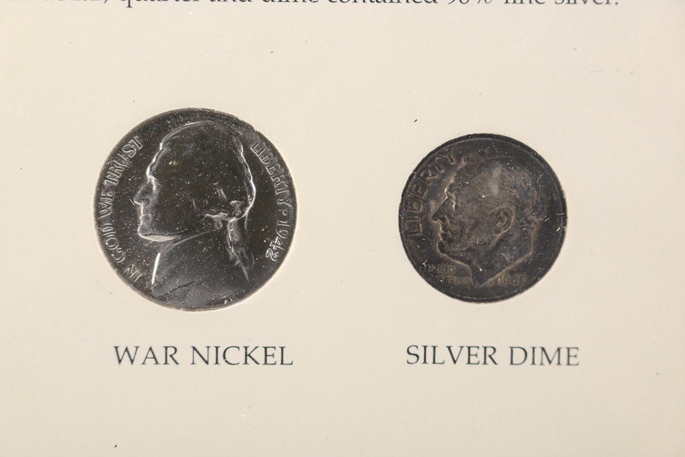 Framed Silver Currency and Silver Certificate "The Silver Story"