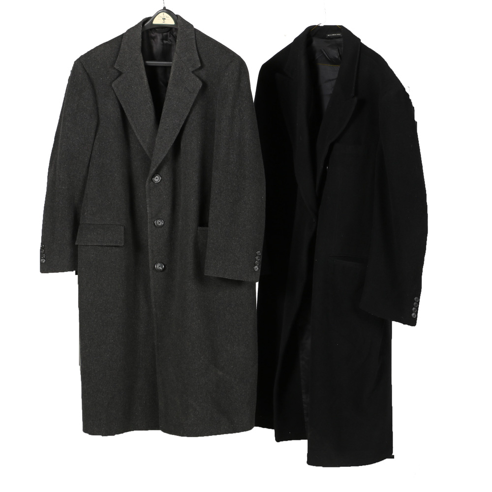 A Pair of Men's Trench Coats in Black and Grey