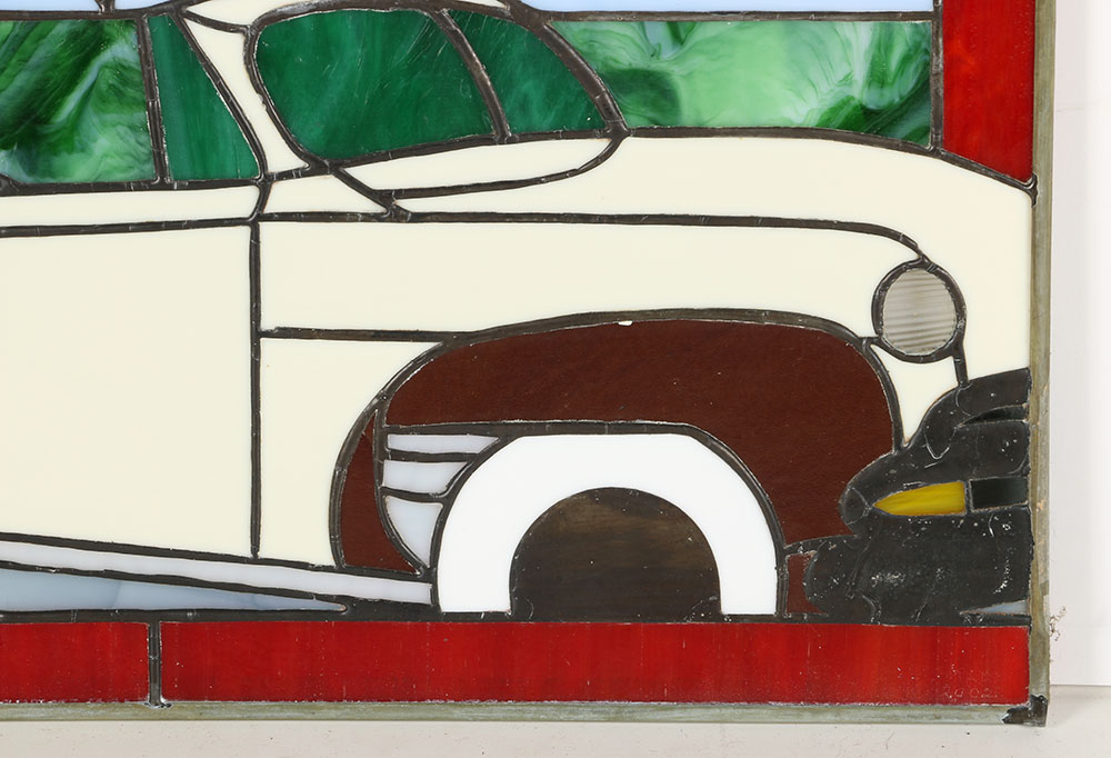 Stained Glass Panel Depicting Car