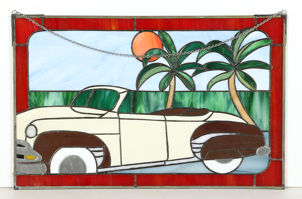 Stained Glass Panel Depicting Car