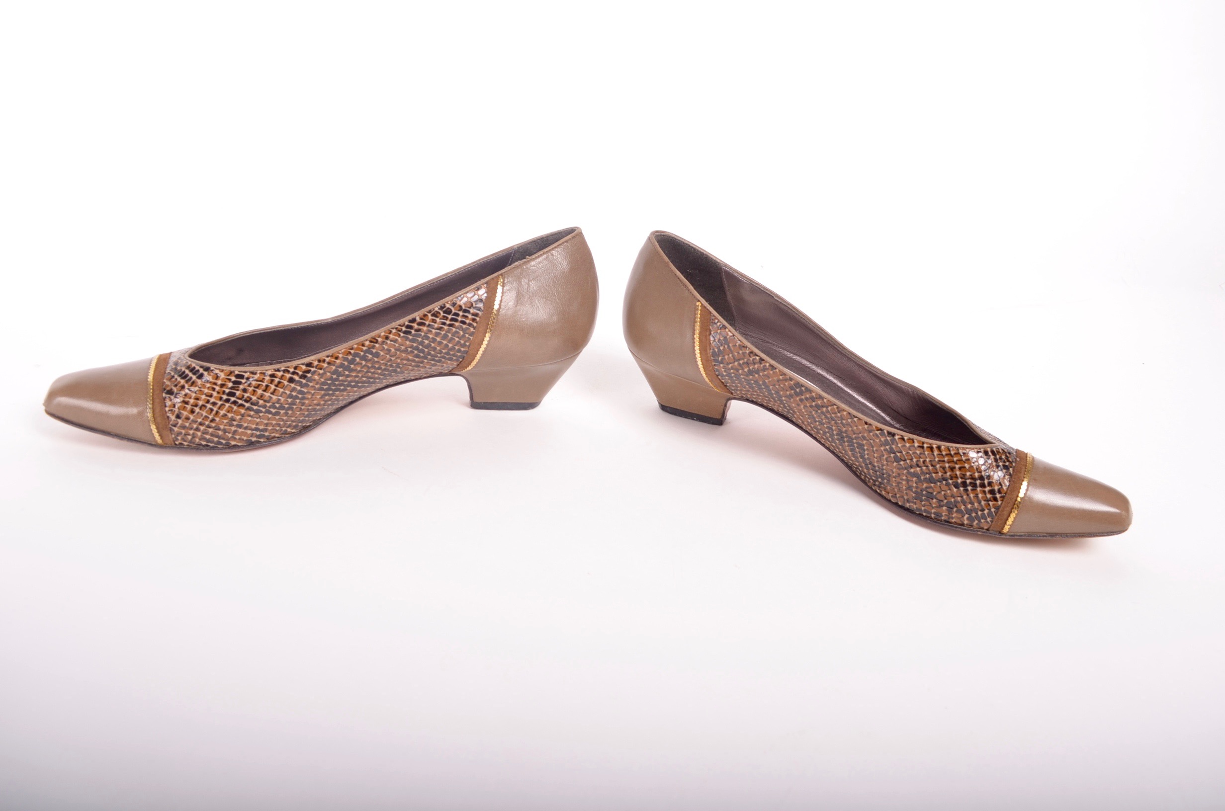 Two Pairs of Brown Low Heeled Vintage Shoes Including Vintage DVF