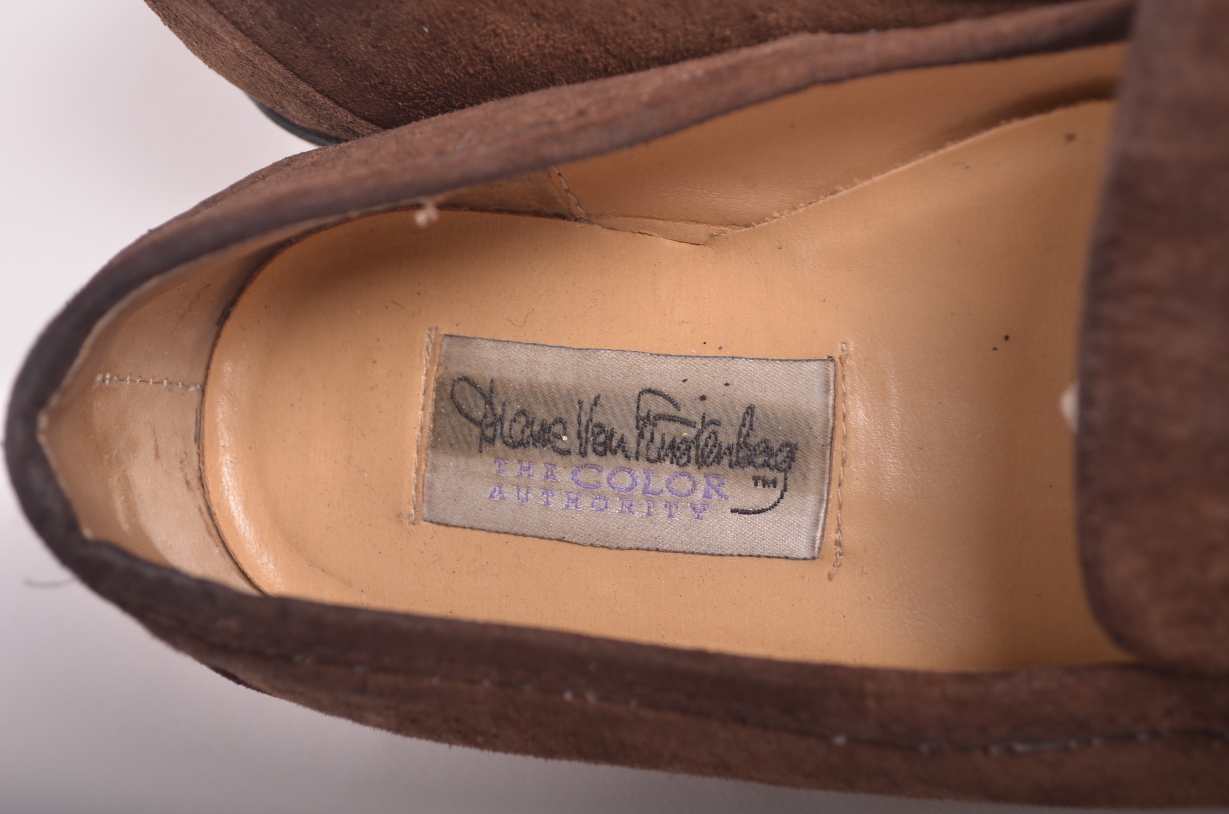 Two Pairs of Brown Low Heeled Vintage Shoes Including Vintage DVF