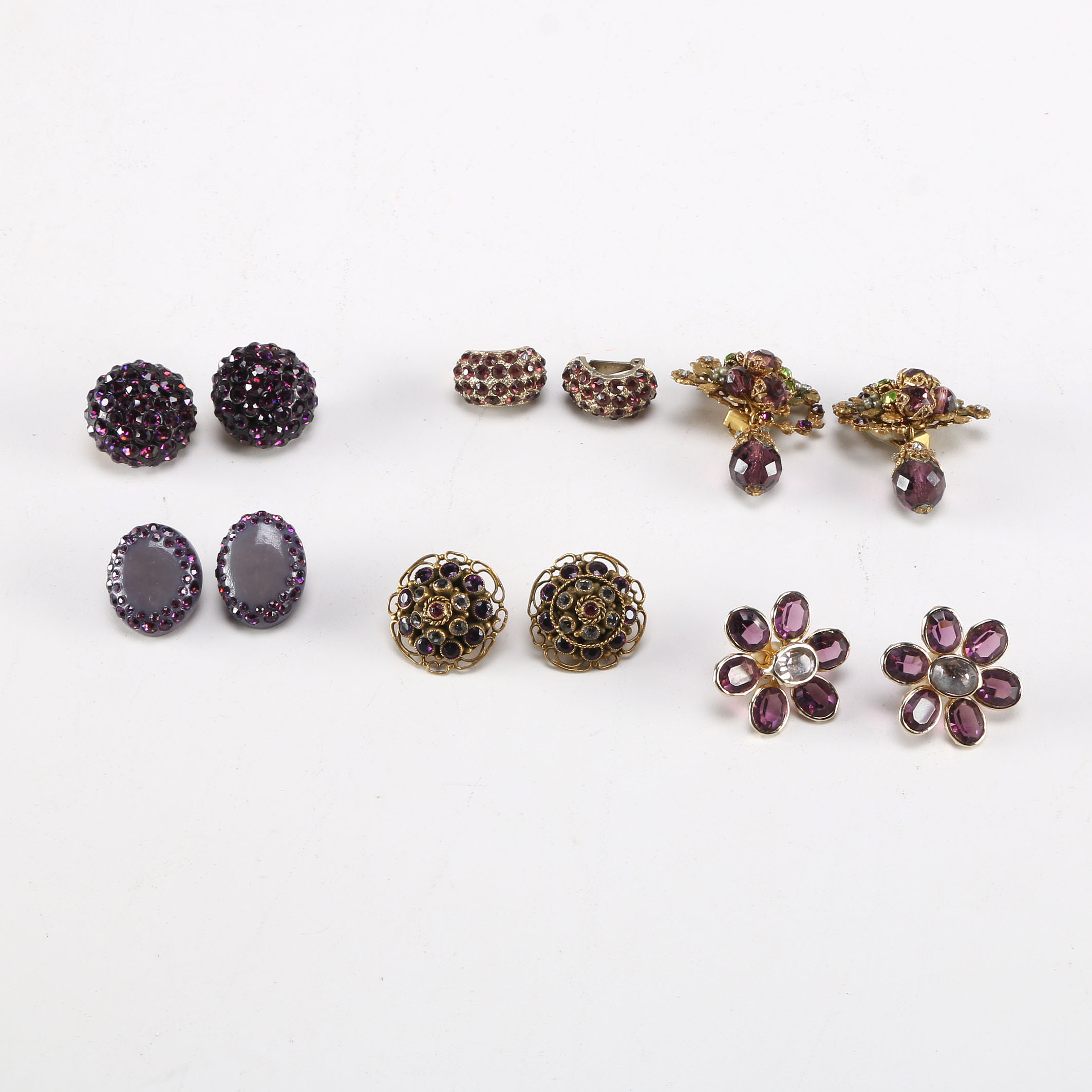 Purple Crystal Glass Stone Clip-On Earrings