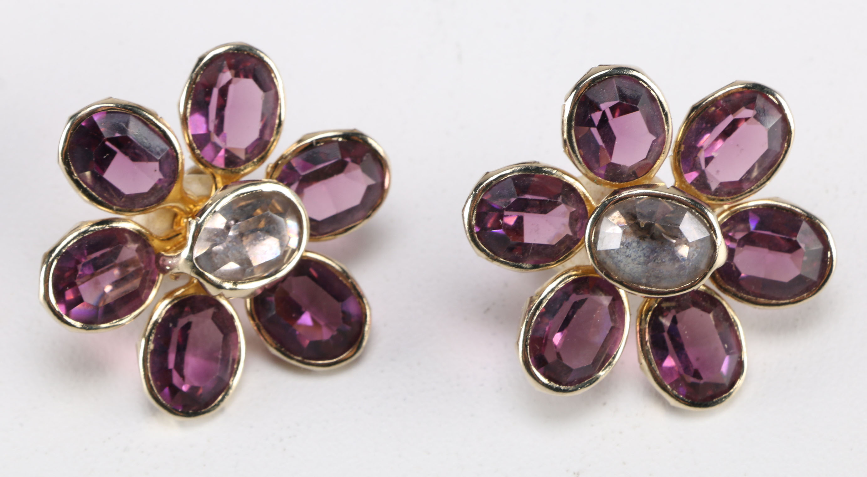 Purple Crystal Glass Stone Clip-On Earrings