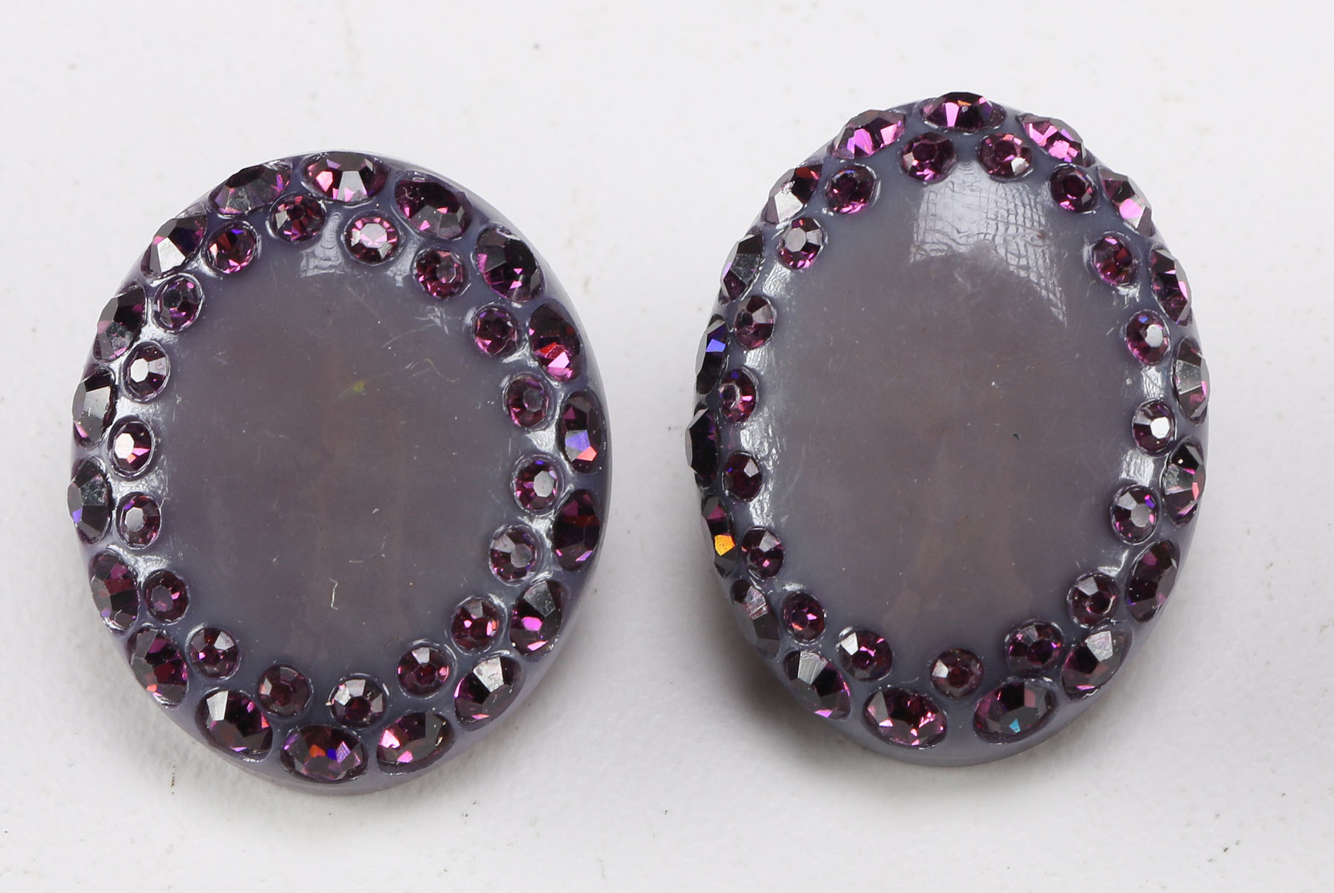 Purple Crystal Glass Stone Clip-On Earrings