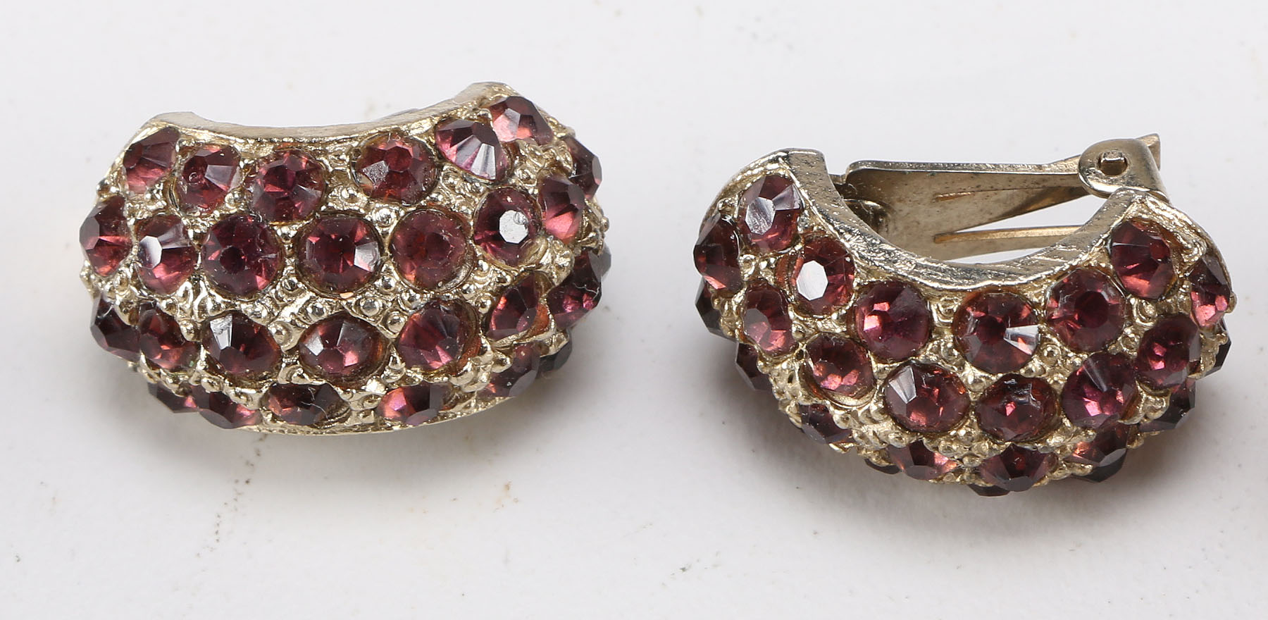 Purple Crystal Glass Stone Clip-On Earrings