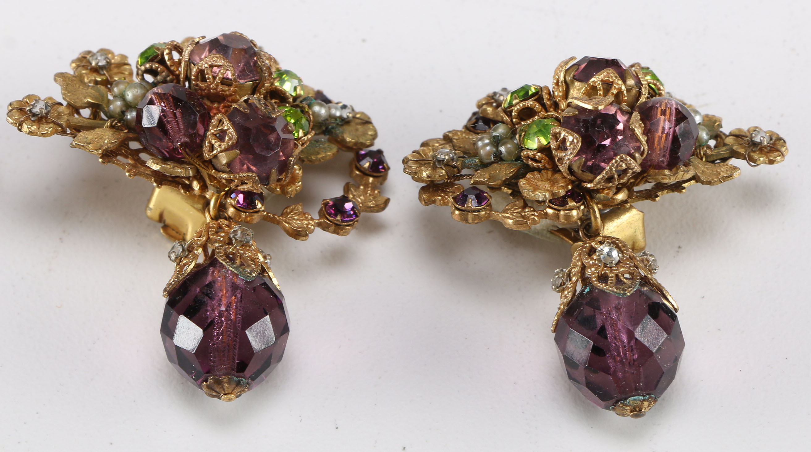 Purple Crystal Glass Stone Clip-On Earrings