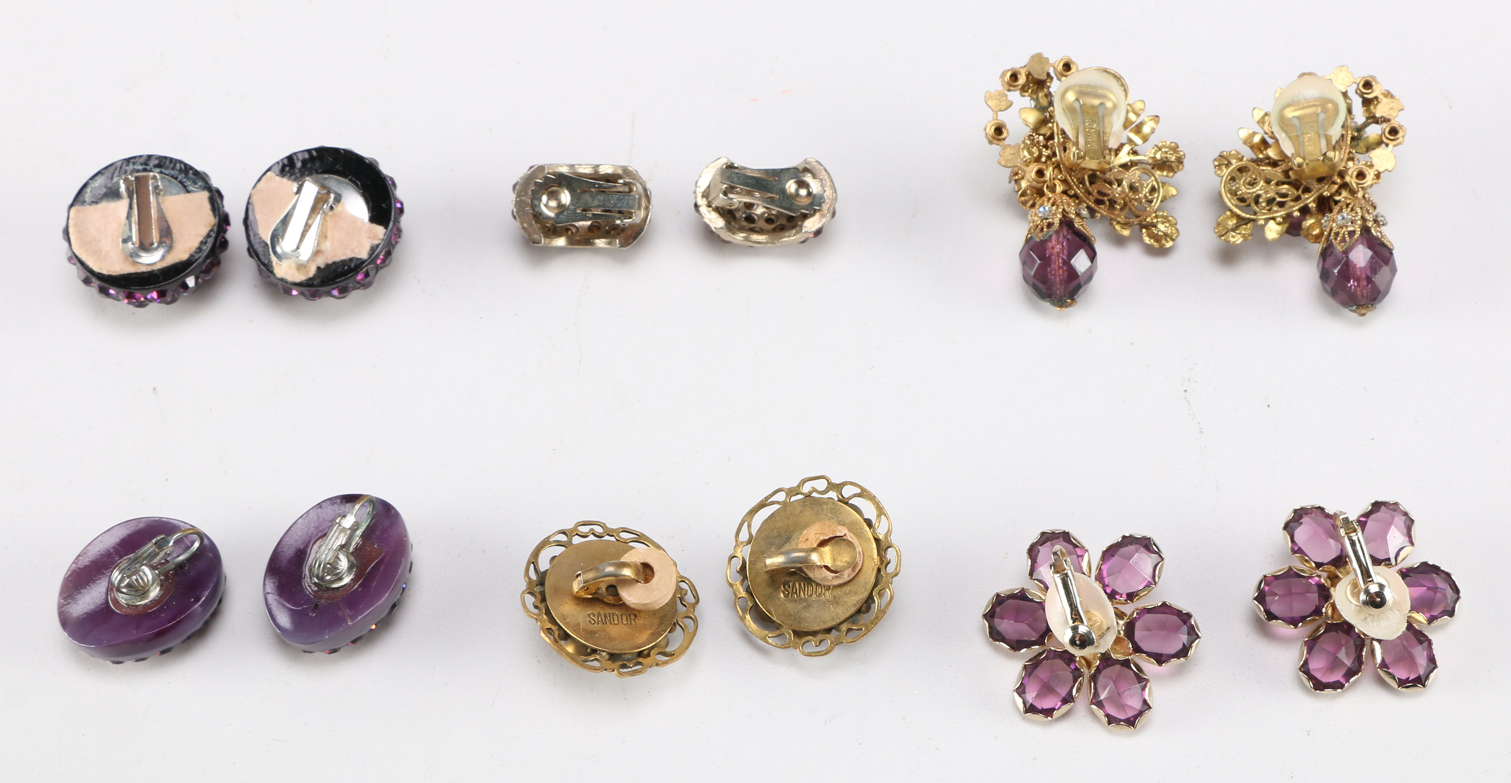 Purple Crystal Glass Stone Clip-On Earrings