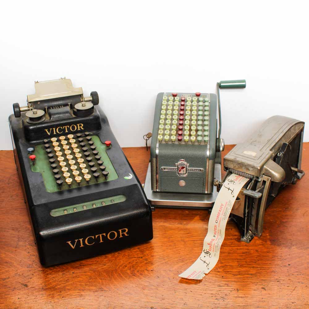 Vintage Office Machines Featuring Victor Comptometer