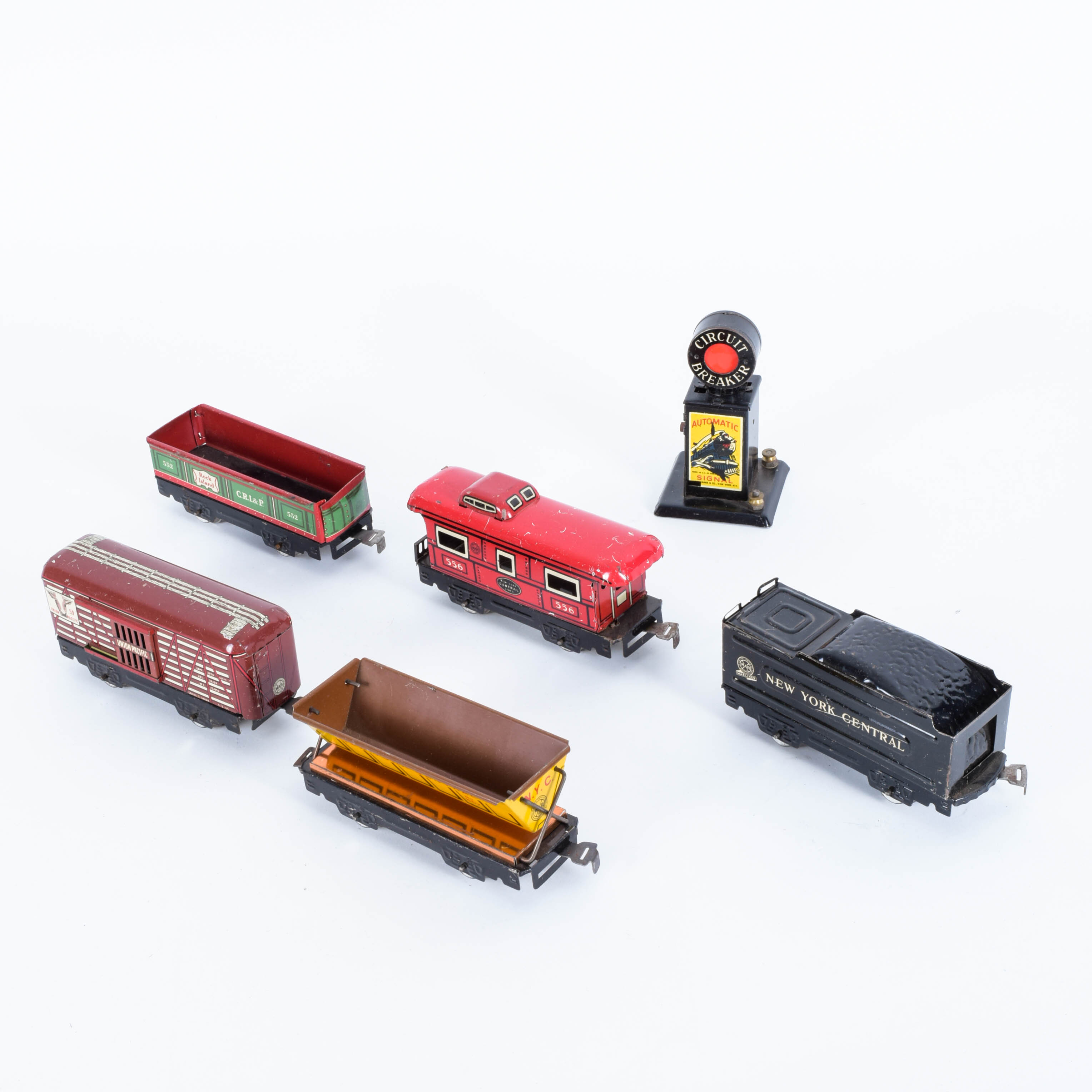 Vintage Marx Model Train Cars and Circuit Breaker