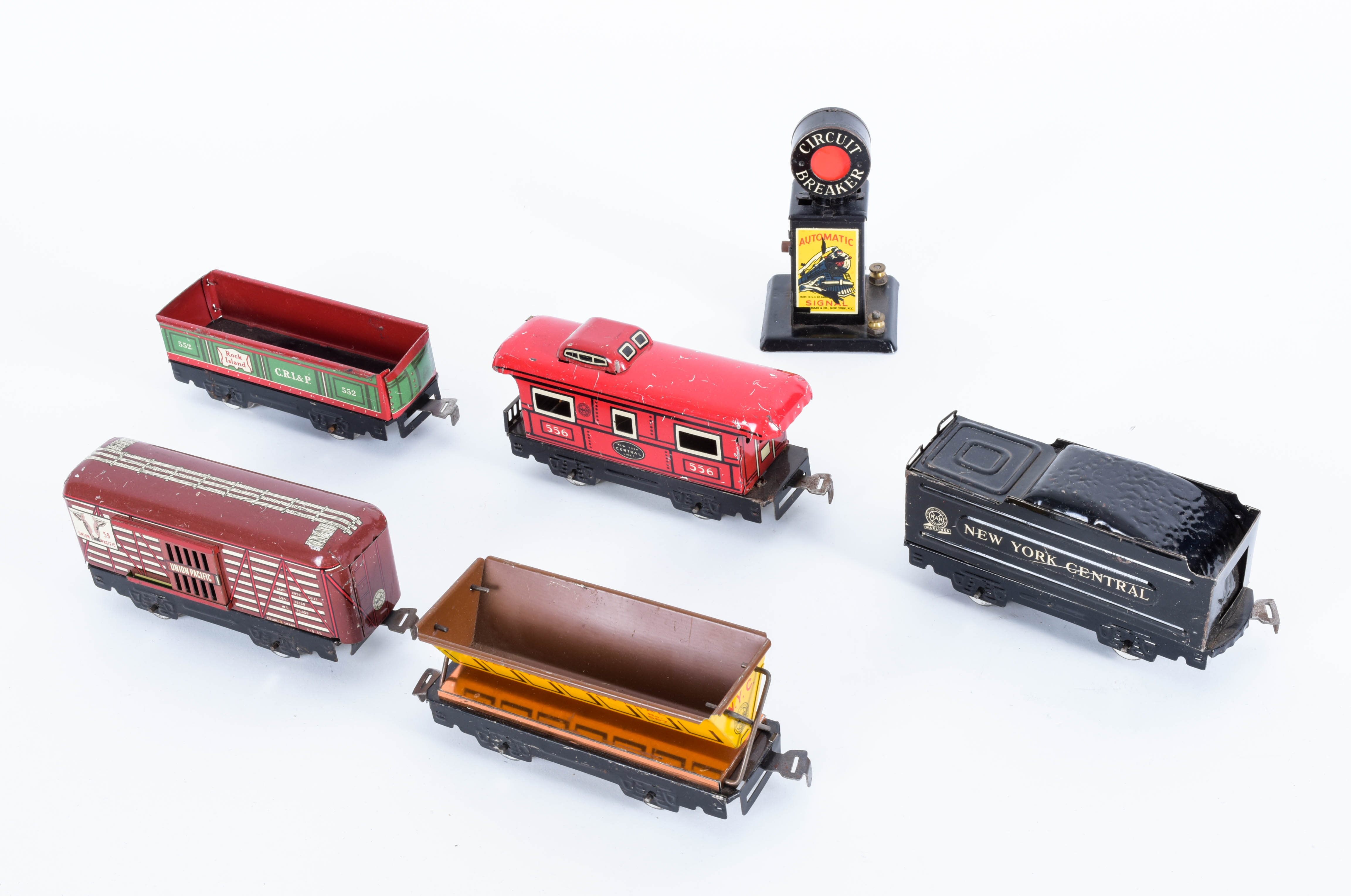Vintage Marx Model Train Cars and Circuit Breaker