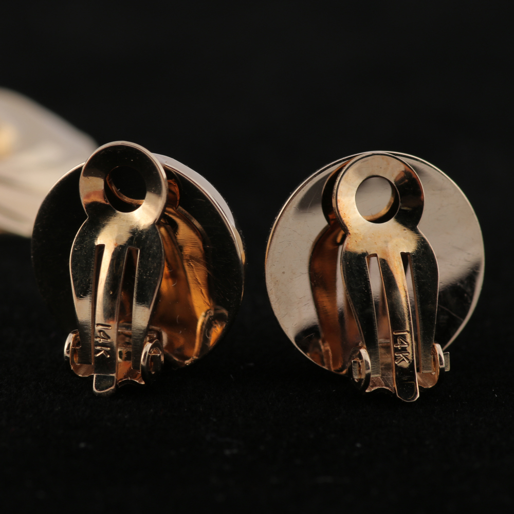 14K Gold Nautilus and Dome Button Clip-On Earrings