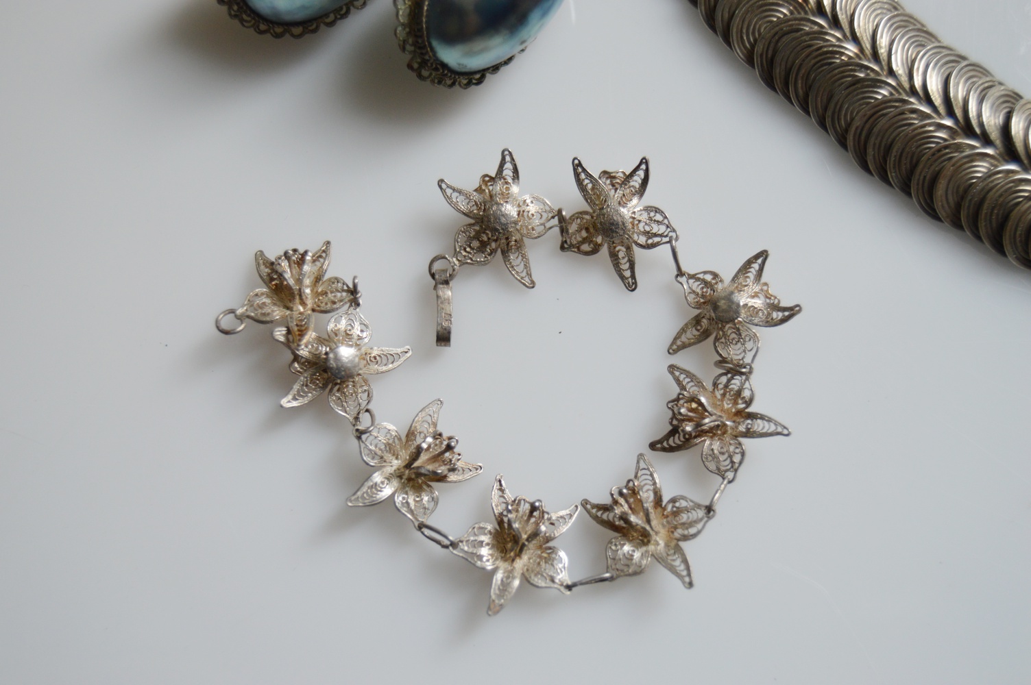 Vintage Silver Jewelry with Blue Mabe Pearl Earrings