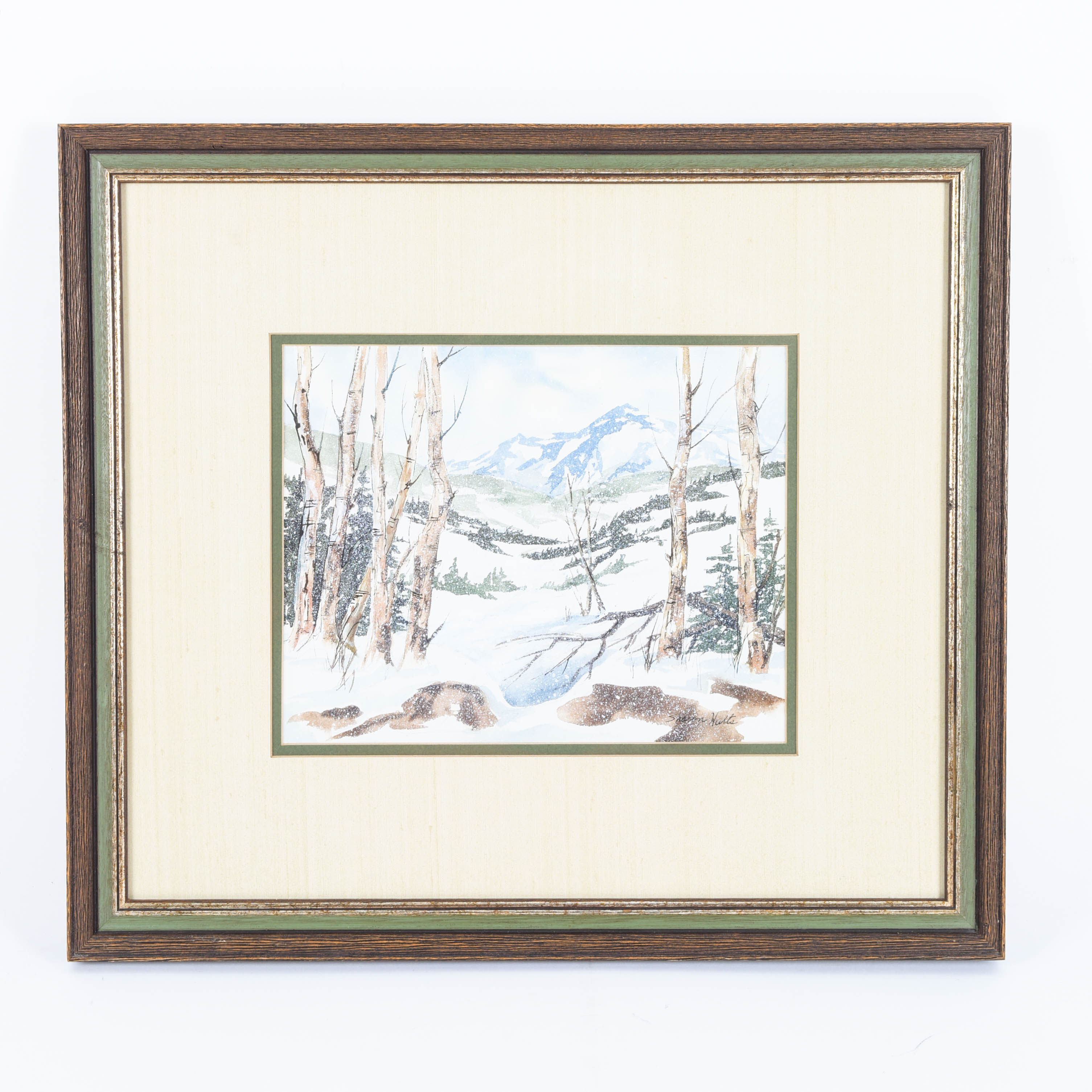 Signed Watercolor and Pen on Paper, "Winterscape" by Sharon Hults