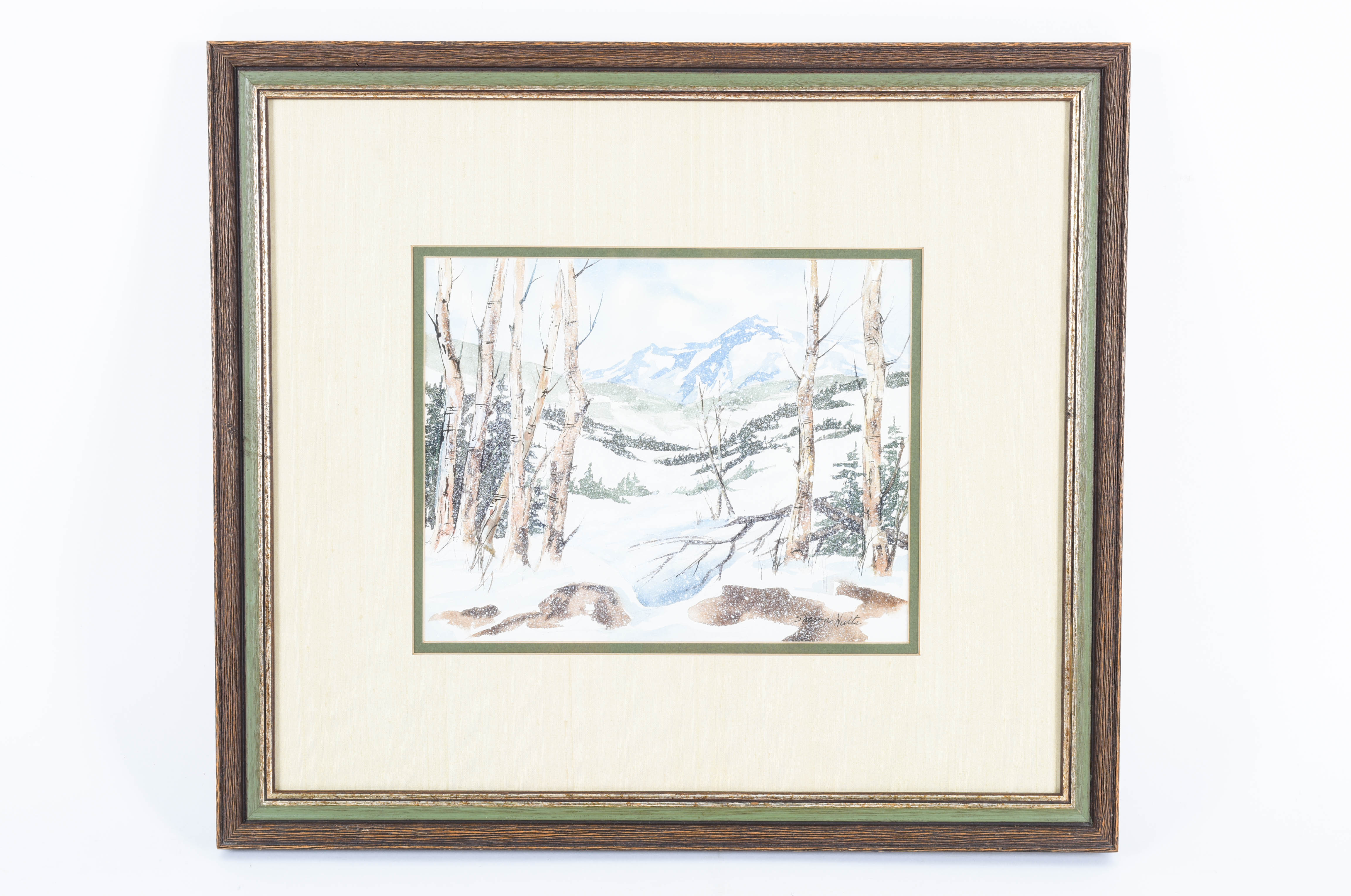 Signed Watercolor and Pen on Paper, "Winterscape" by Sharon Hults