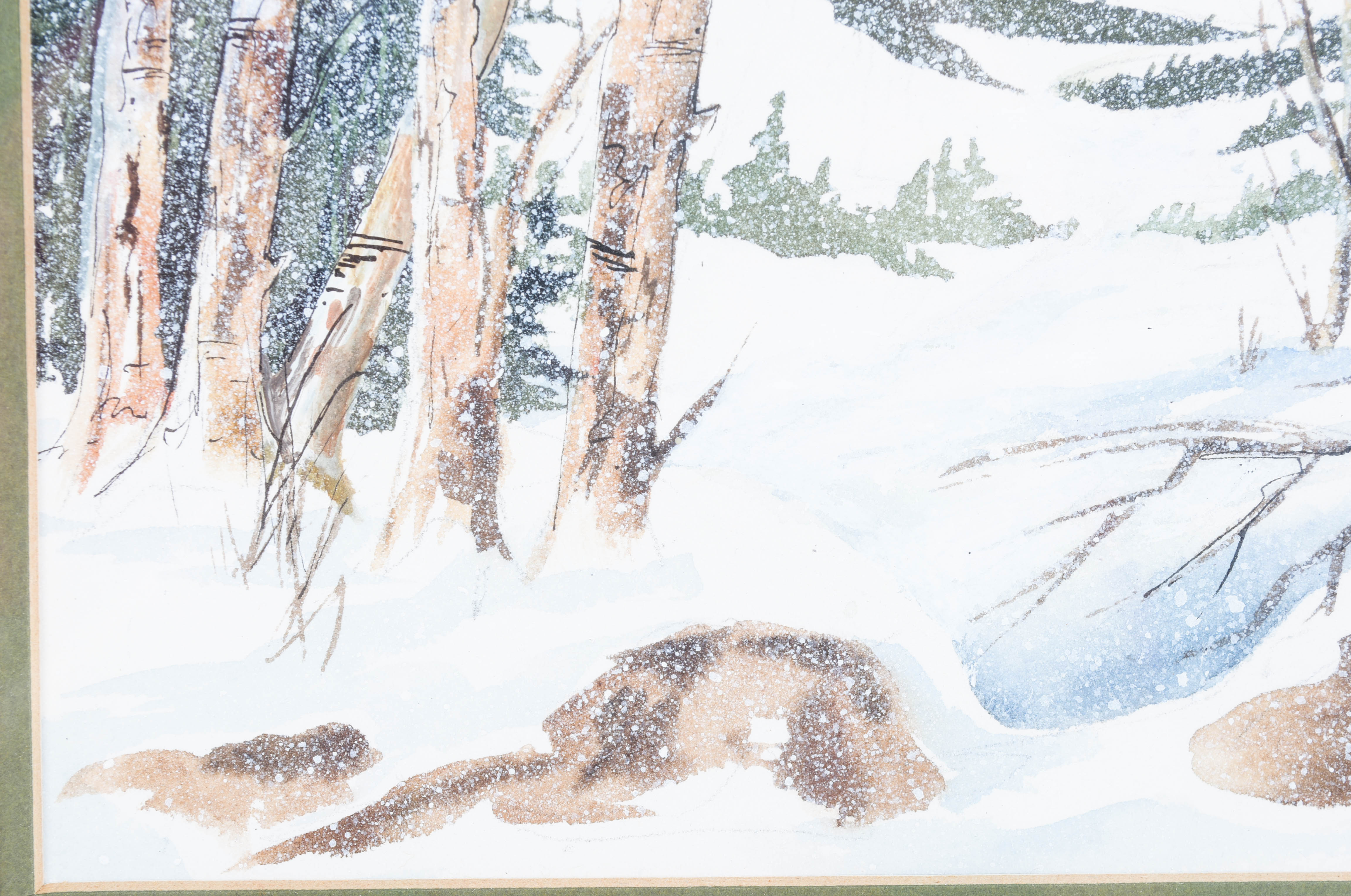 Signed Watercolor and Pen on Paper, "Winterscape" by Sharon Hults