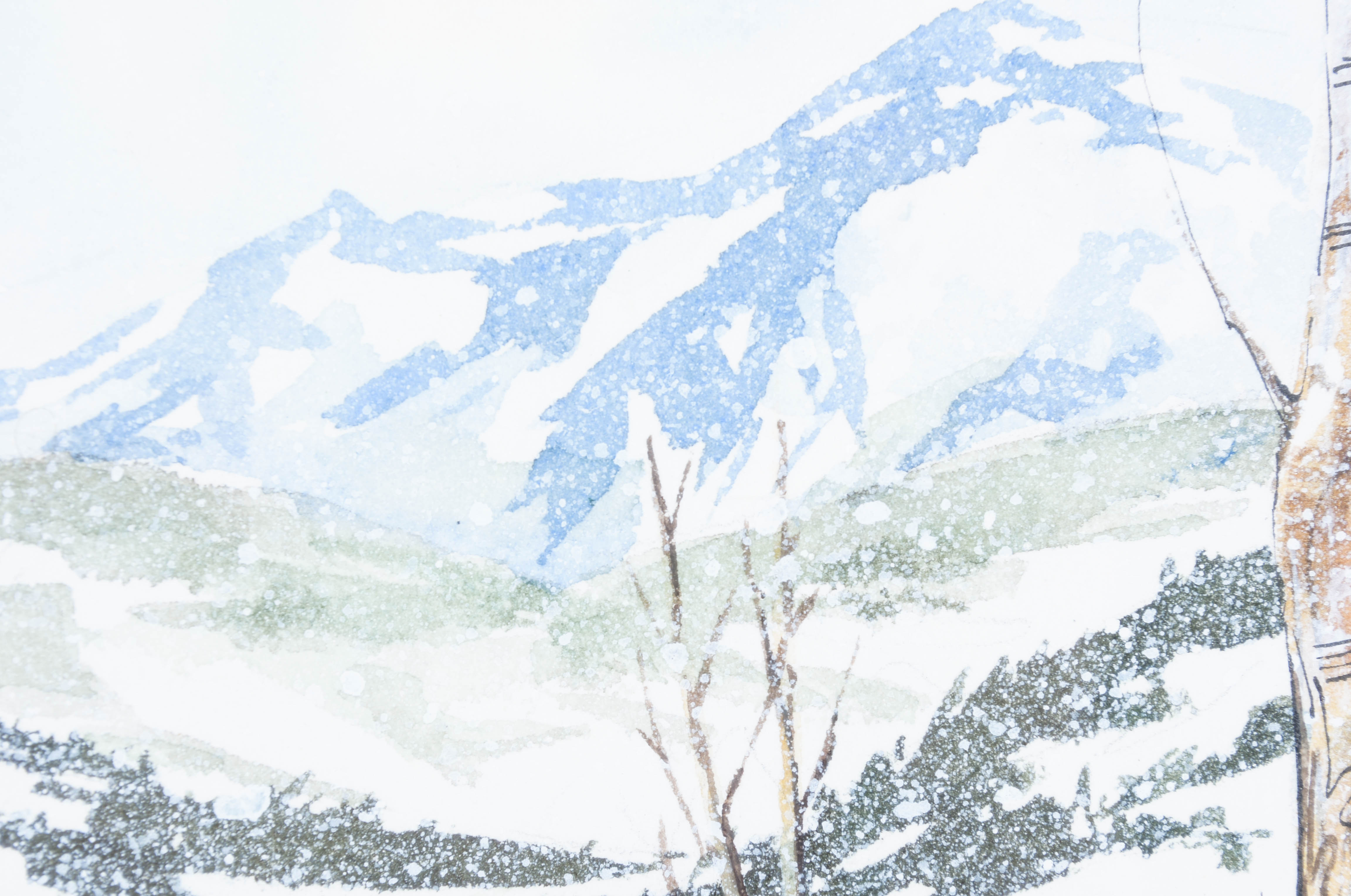 Signed Watercolor and Pen on Paper, "Winterscape" by Sharon Hults