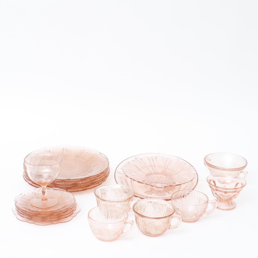 Collection of Pink Depression Glass