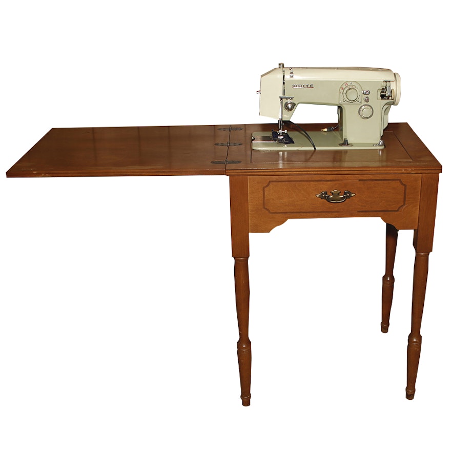 Vintage White Sewing Machine and Table