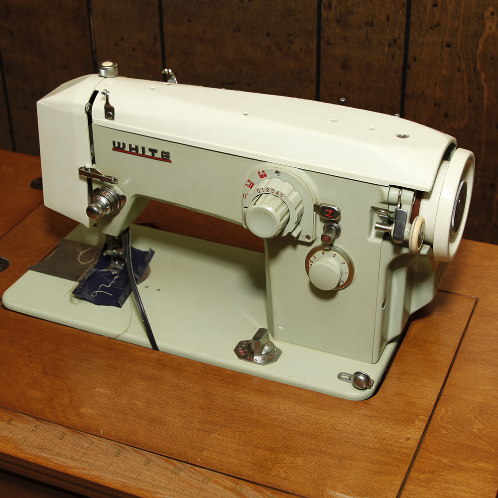 Vintage White Sewing Machine and Table