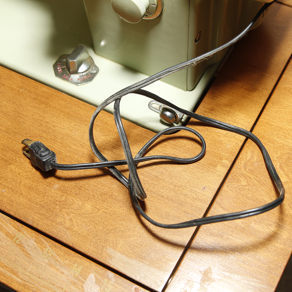 Vintage White Sewing Machine and Table