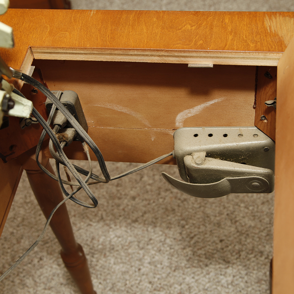 Vintage White Sewing Machine and Table