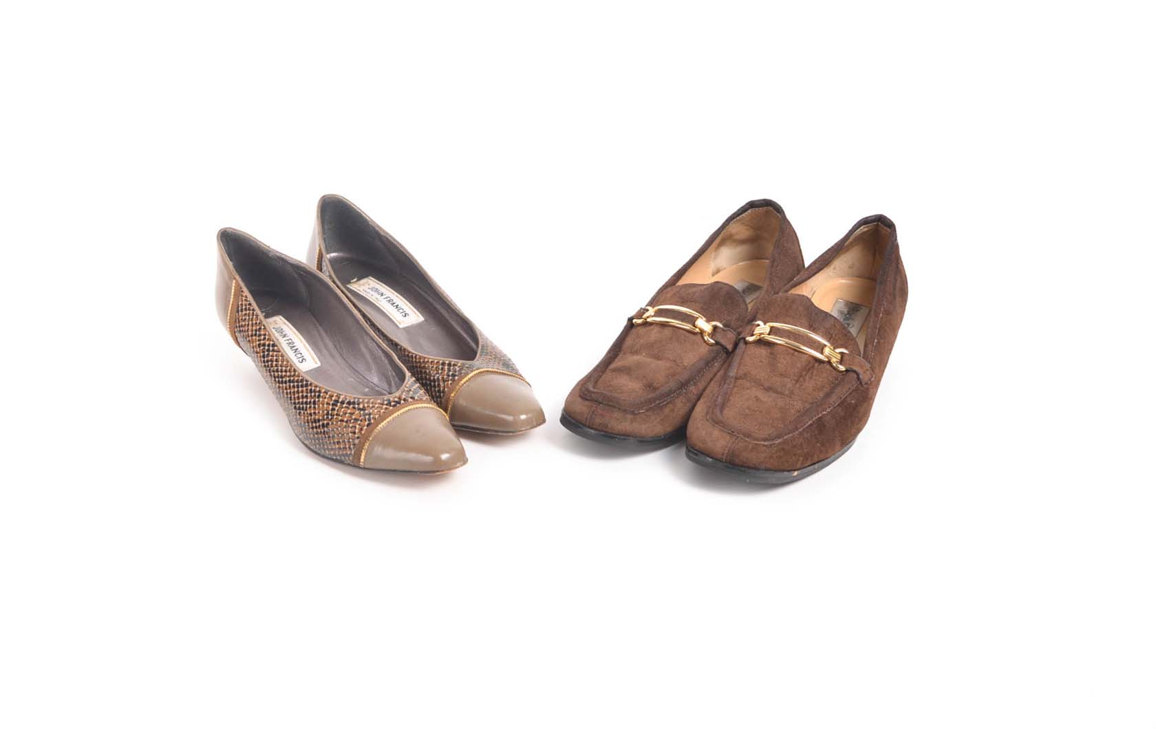 Two Pairs of Brown Low Heeled Vintage Shoes Including Vintage DVF