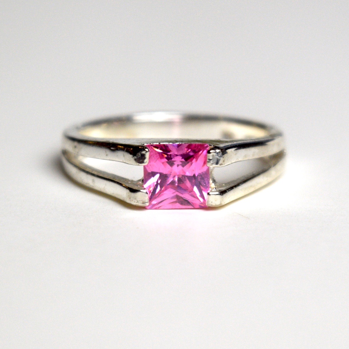 Pink Cubic Zirconia and Sterling Silver Ring