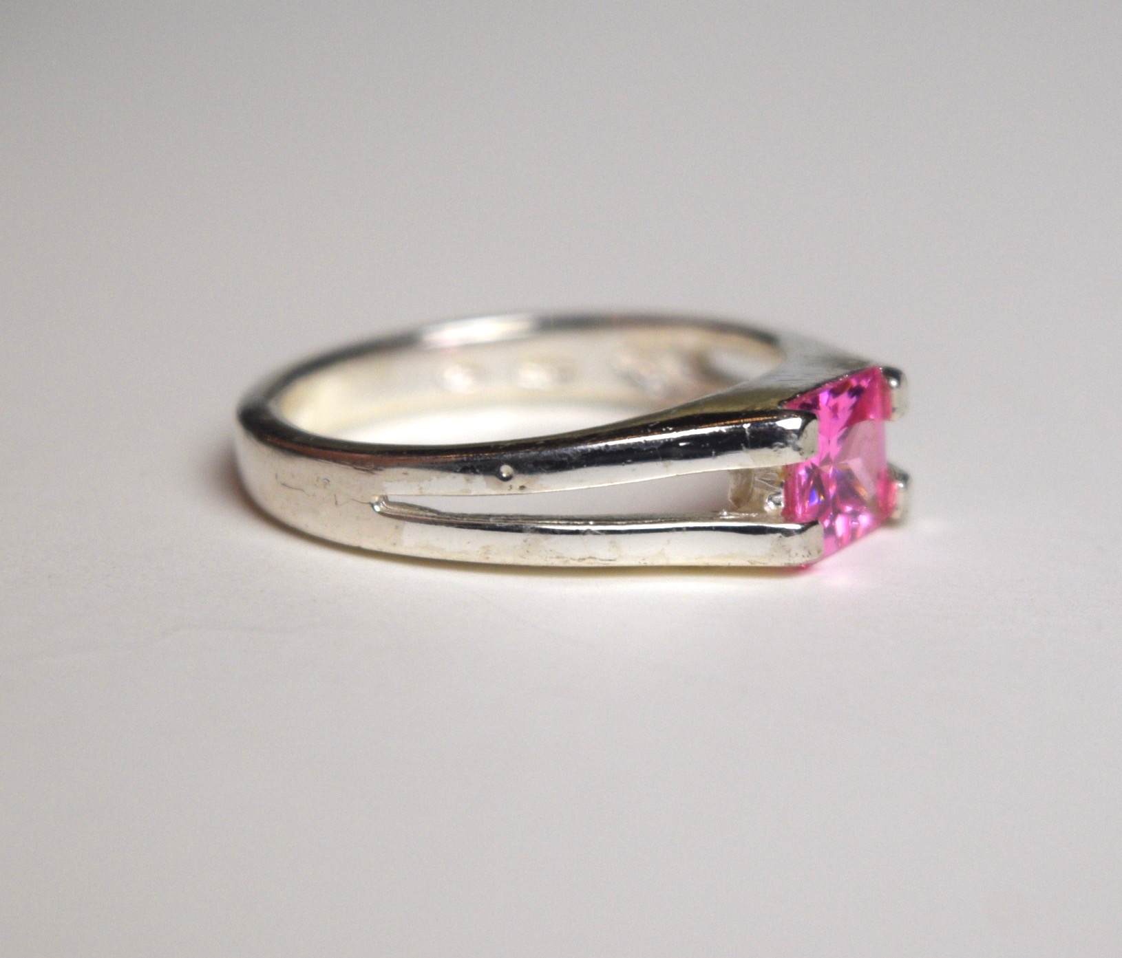 Pink Cubic Zirconia and Sterling Silver Ring