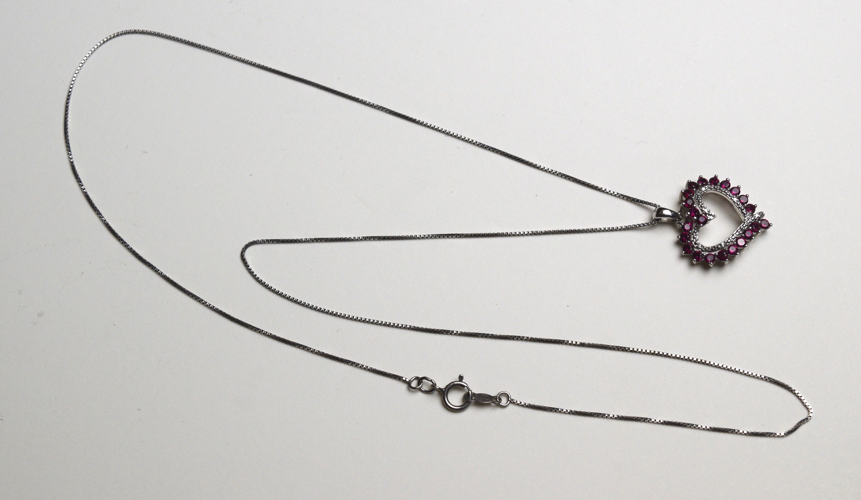 Rhodolite Garnet, Diamond and Sterling Silver Heart Necklace