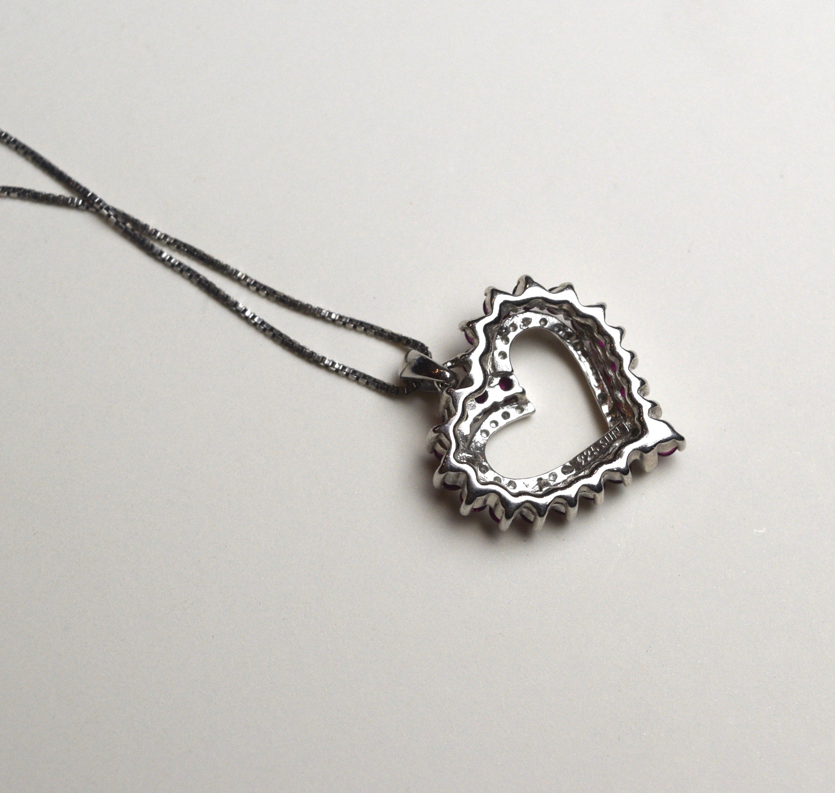 Rhodolite Garnet, Diamond and Sterling Silver Heart Necklace