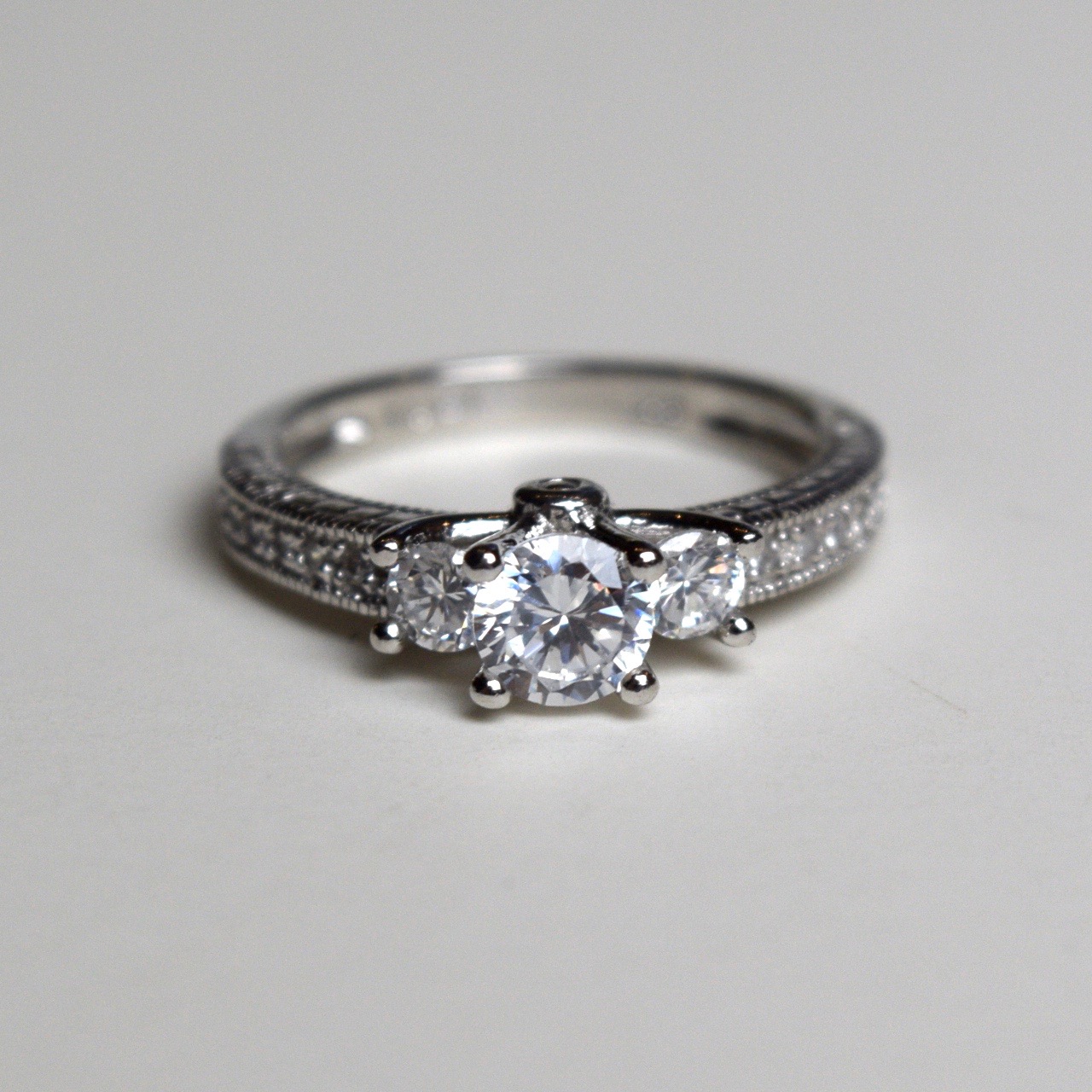 Cubic Zirconia and Sterling Silver Engagement-Style Ring
