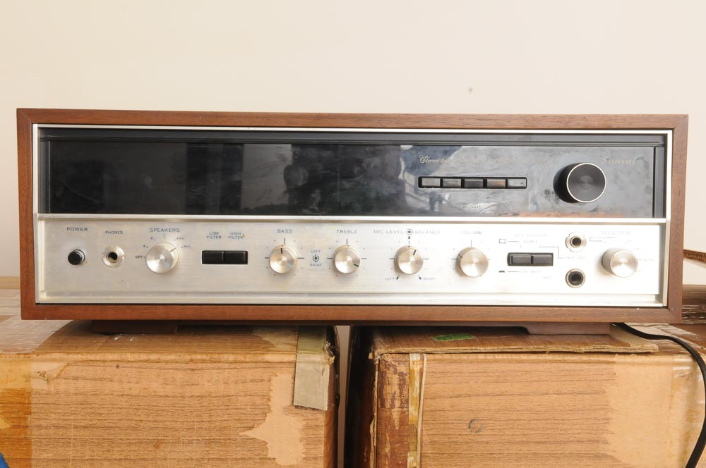 Vintage Sansui Tuner, Speakers and Turntable in Original Boxes