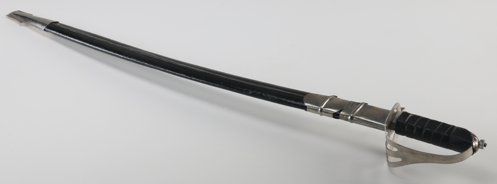 Vintage Curved Saber with Leather Scabbard