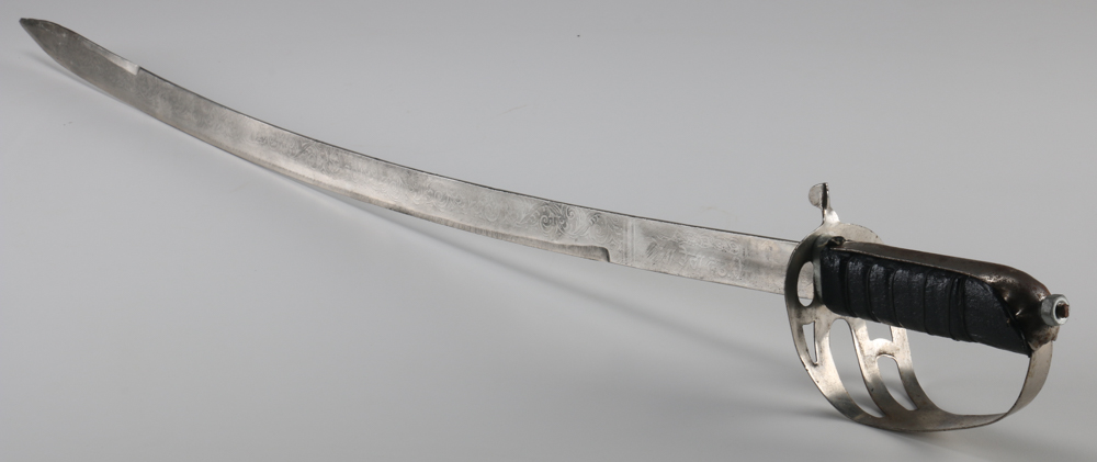 Vintage Curved Saber with Leather Scabbard