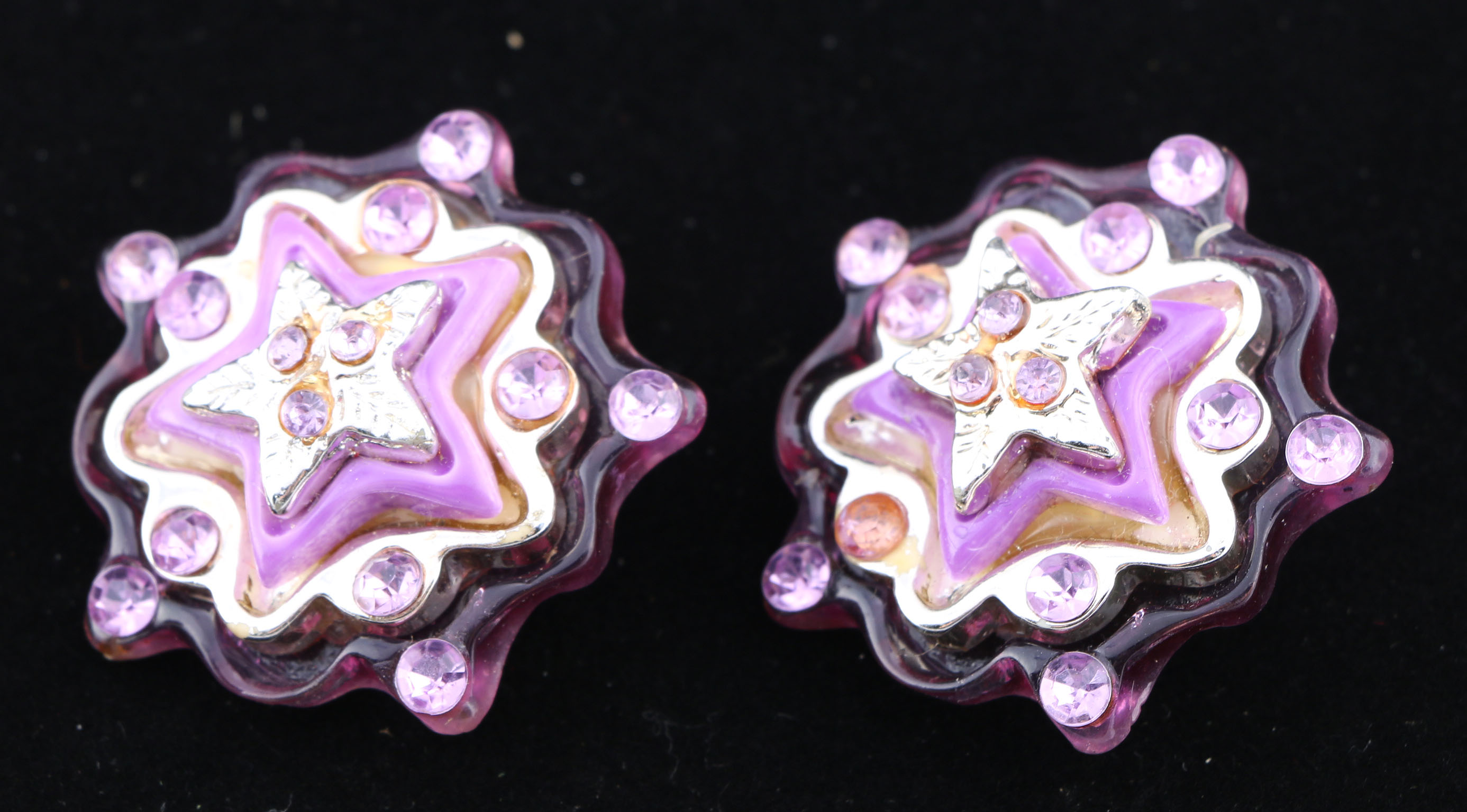 Collection of Purple and Silver Tone Earrings