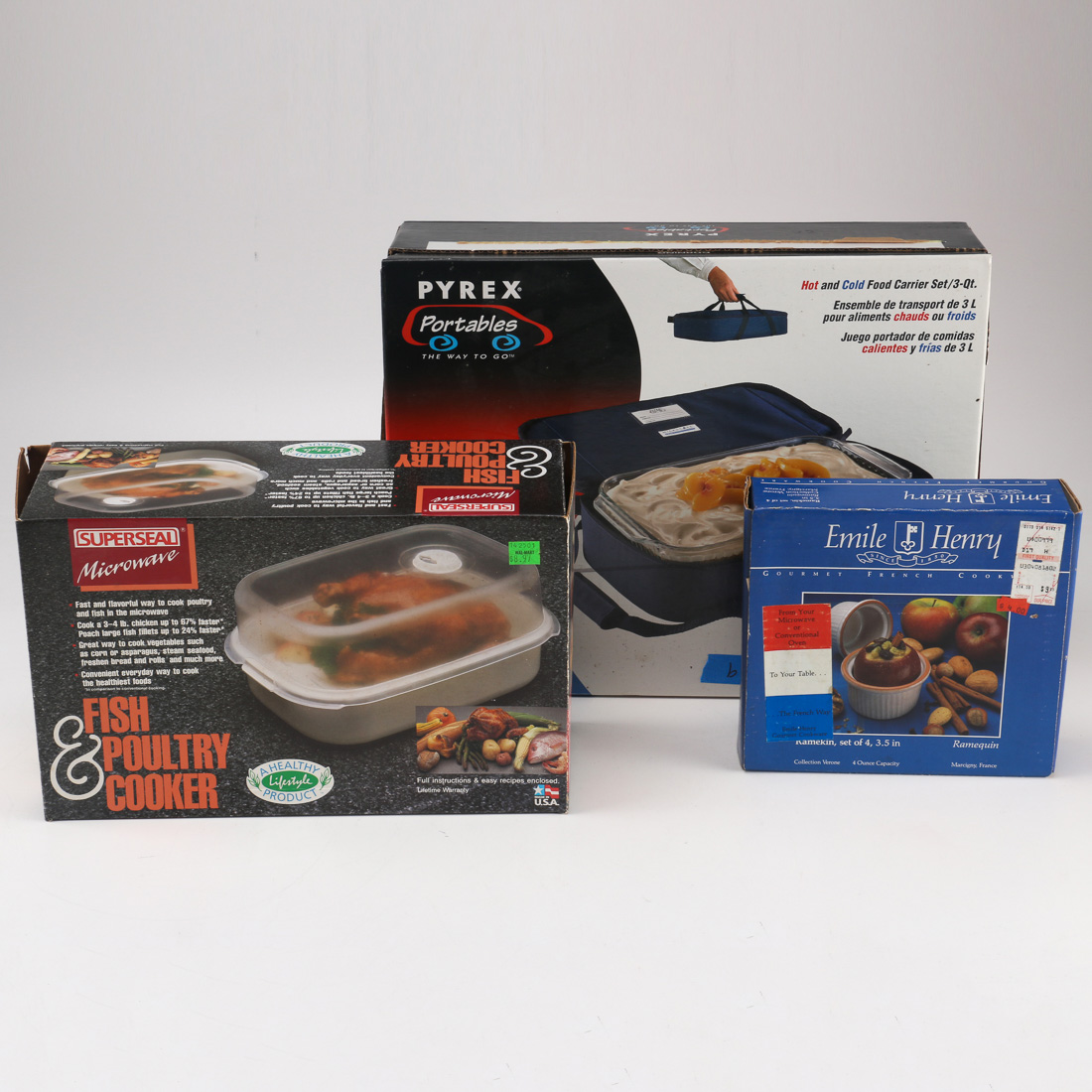 Assorted Cookware Including Hot and Cold Food Carrier Set