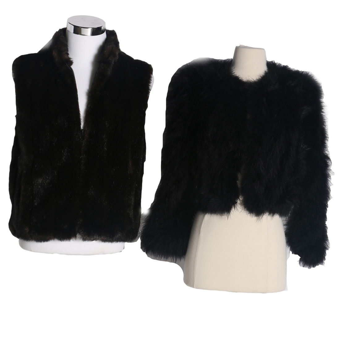 Brown Faux Fur Vest and Black Feather Jacket