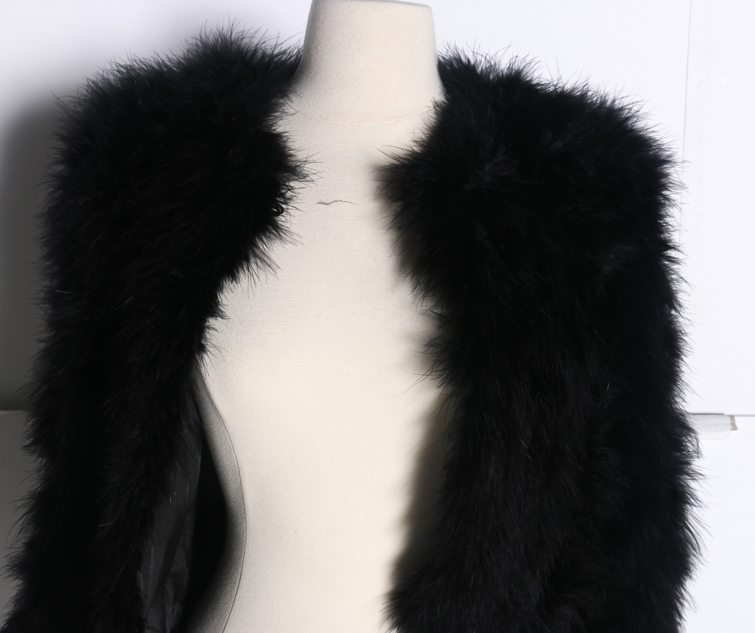 Brown Faux Fur Vest and Black Feather Jacket