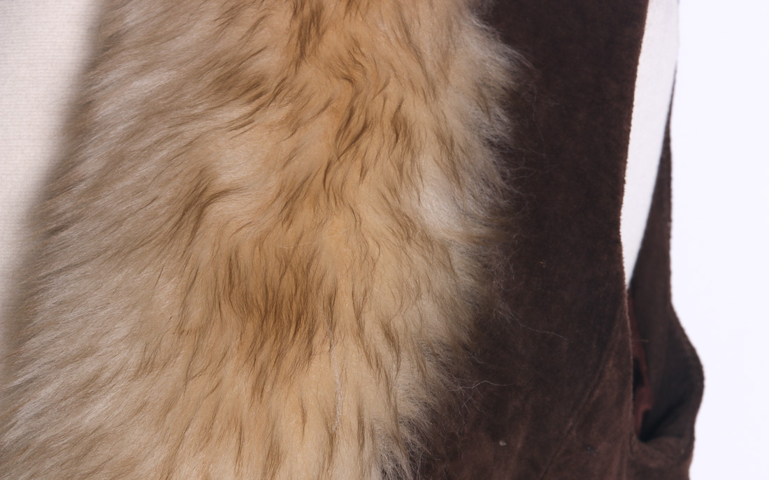 Vintage Brown Suede Vest with Fur Trim